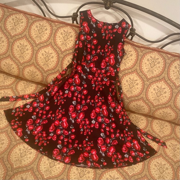 Red roses Rockabilly retro sleeveless swing dress - Picture 2 of 15